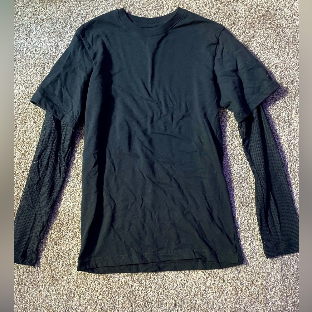 Black T-Shirt w/ Black Fishnet Sleeves